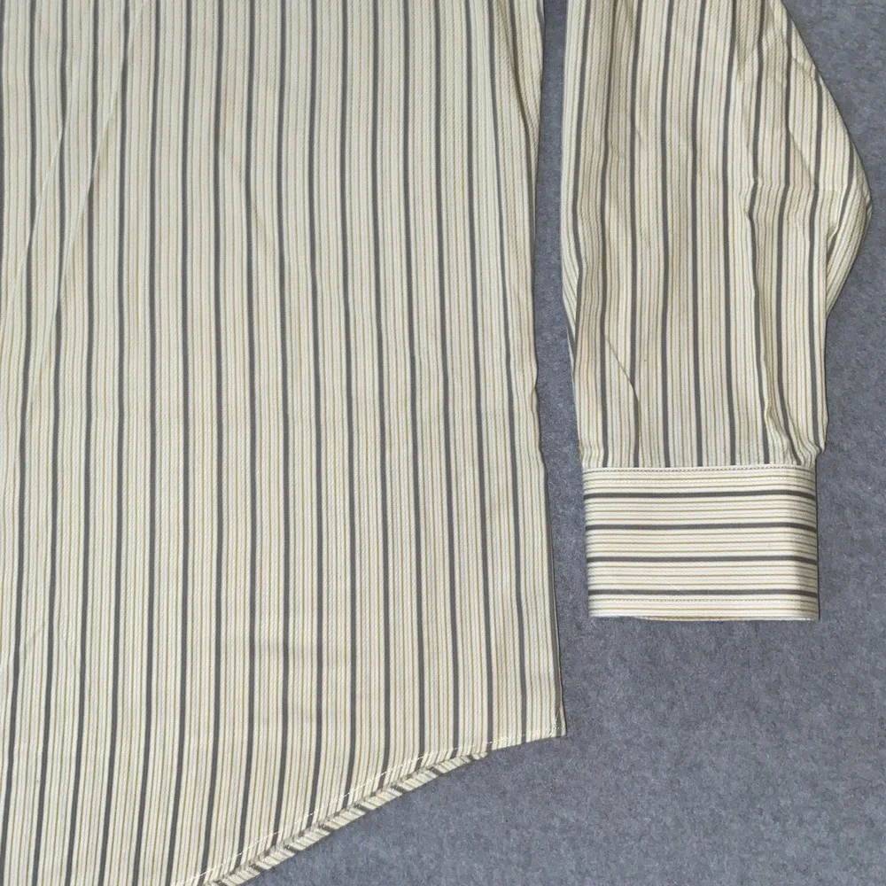 Banana Republic Button Up Shirt Men's L 16-16.5 Yellow Gray‎ Stripe Long Sleeve